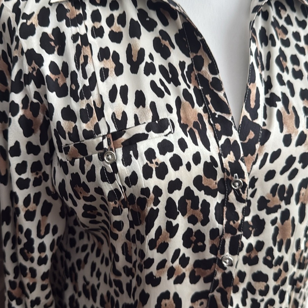White House Black Market silk Leopard Print Button-Up Blouse - Picture 2 of 7